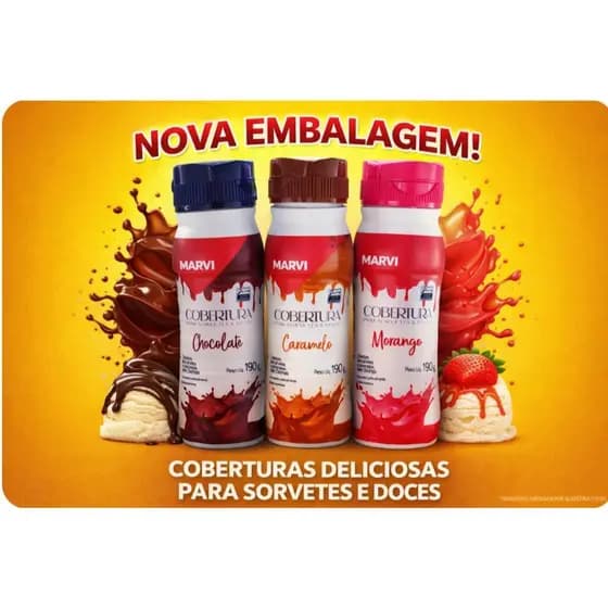 Cobertura Para Sorvete Marvi Kit Com 3 Sabores De 190g