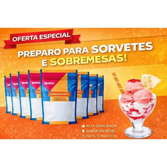 Base em Pó Marvi para Sorvete 100g com Diversos Sabores