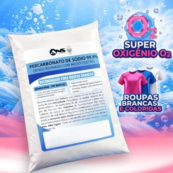Alvejante Sem Cloro Percarbonato De Sodio 1kg Tira Manchas Pesadas Roupas Brancas Coloridas Percabonato