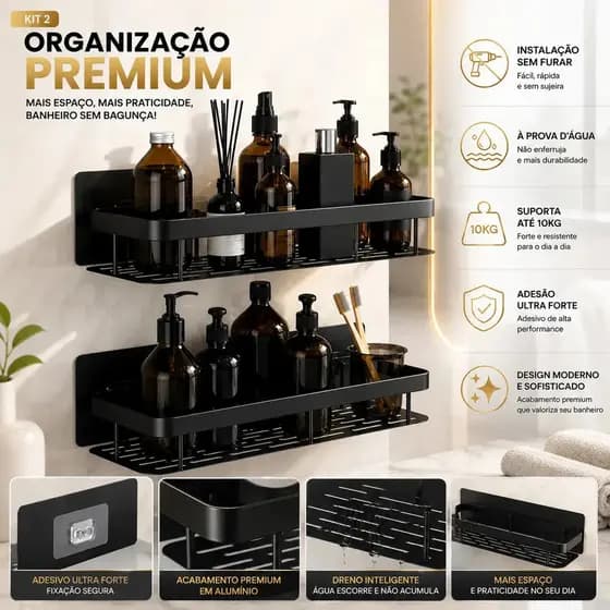 Kit 2 Suporte Porta Shampoo Banheiro Sem Furar