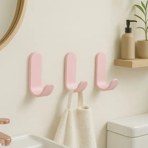 Gancho de Parede com Fita Dupla Face 3M para Toalhas Banheiro Cor Rosa