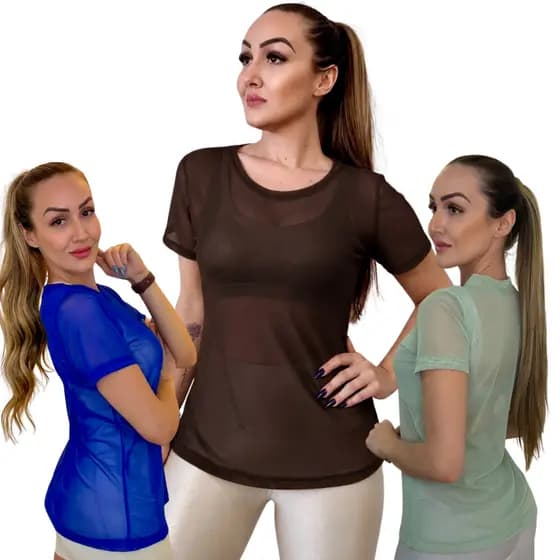 Blusa Feminina De Tule Transparente Academia Fitness Fitness Camisão