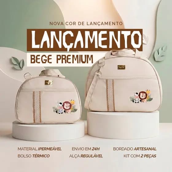 Bolsa Maternidade Kit de 2 Peças PREMIUM | Safari e Borboleta com Faixa I Térmica e Impermeável