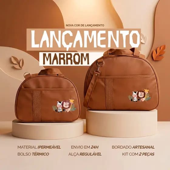 Bolsa Maternidade Kit de 2 Peças PREMIUM | Safari com Faixa I Térmica e Impermeável
