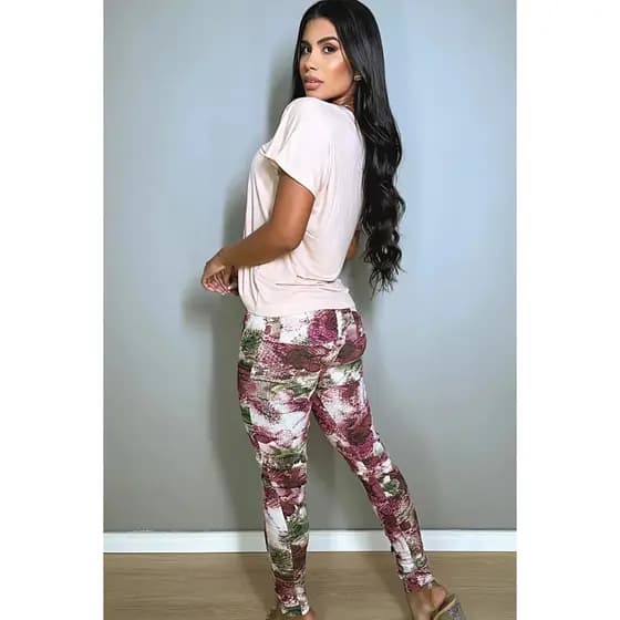 Calça Skinny Bengaline, Zíper Frente e Bolsos Costas