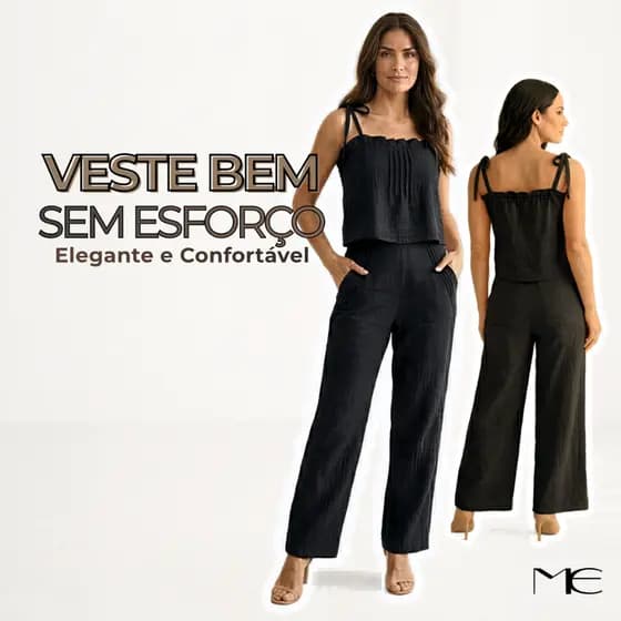 Conjunto Feminino Calça e Blusa Linho Duna Elegante Confortável Com Bolso