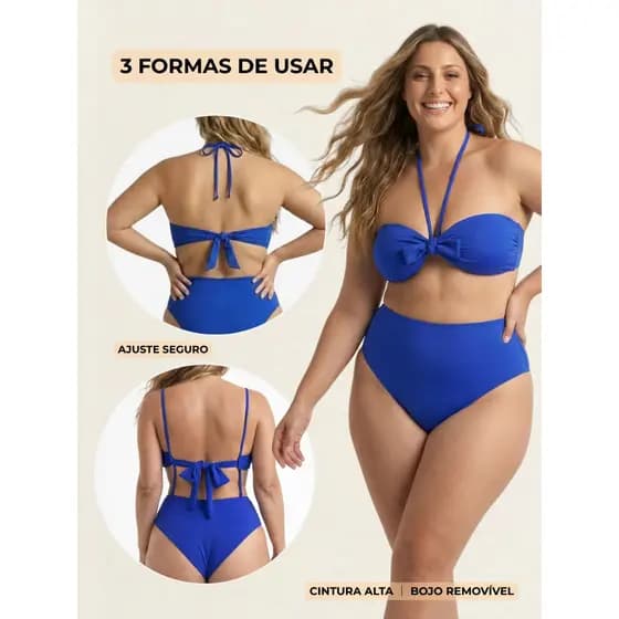 Biquíni Tomara Que Caia 3 em 1 Cintura Alta | Ajuste Seguro e Bojo Removível