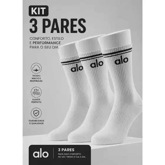 Kit 3 Pares Meias Fitness Academia Cano Alto Algodão Premium Unissex