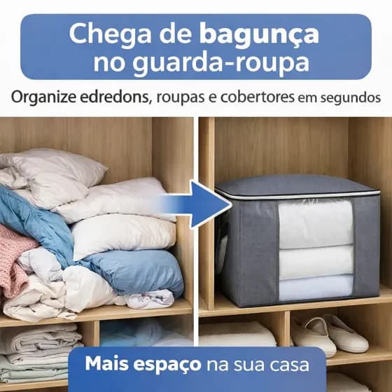 Saco Organizador de Edredom Grande Multiuso com Zíper e Visor | Organizador de Cobertor e Roupas