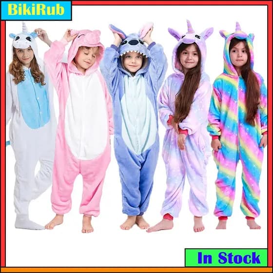 Pikachu Stitch Onesies Kigurumi Para Crianças Pijamas Bebê Meninas Meninos Anime Cosplay Fantasia De Flanela De Inverno Macacão Com Capuz