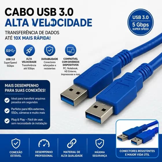 Cabo Usb 3.0 Macho Para Usb 3.0 Macho - 1.5 Metros