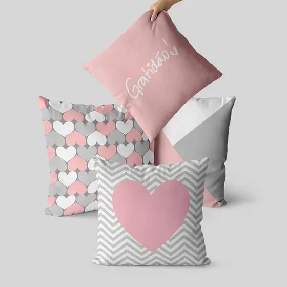 Kit 4 Capas de Almofada Decorativas Moderna- Capa de Almofada Minimalista 40x40cm com Zíper Estampada Kit 4 Peças