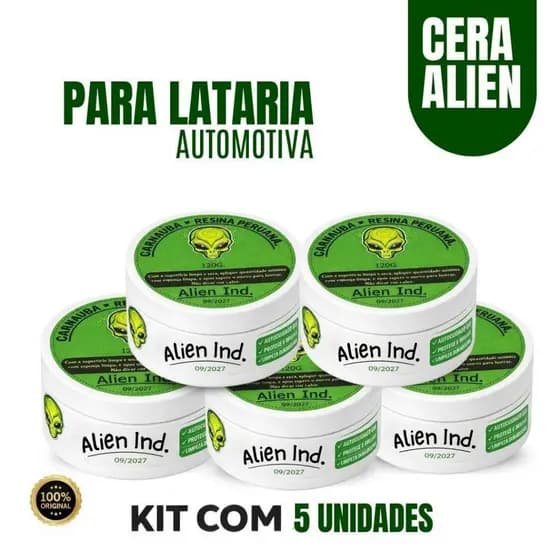 Kit 05 Cera Automotiva Alien Ind Carnaúba Lataria Polimento Tira Riscos Queimado Repele Água