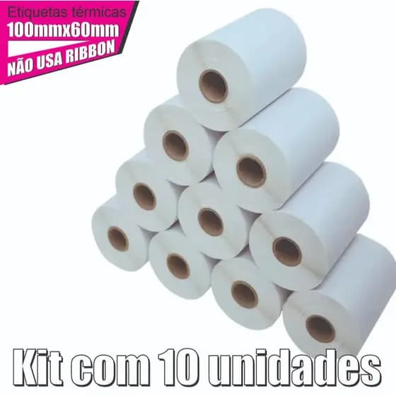 10 Rolos Etiqueta 100x60 Térmica Zebra Argox Elgin Branco