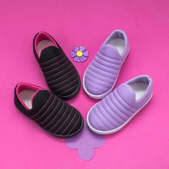 Kit 2 Tênis Infantil Menina Calce Fácil Slip On Com Sola Macia PVC Sem Cadarço