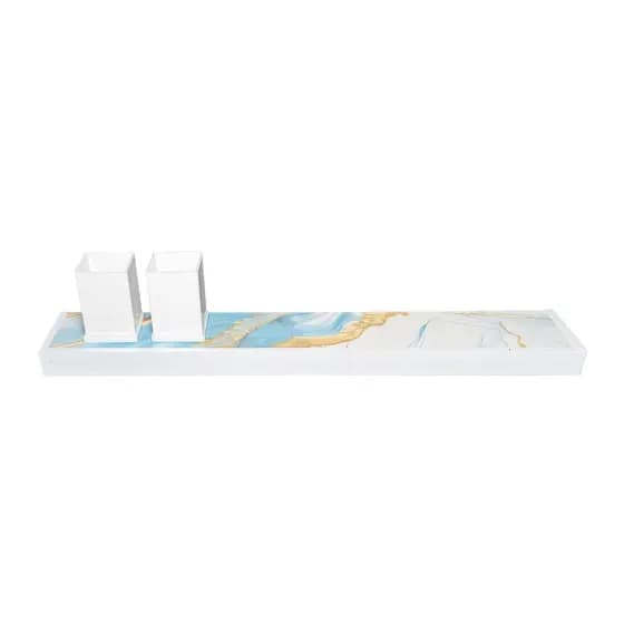 Prateleira De Porcelanato/Cerâmica Mod Azul Dourado e Branco C/Kit de Fixação 70x11cm