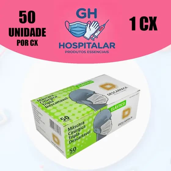 Máscara Descartável Tripla, Branca, Clip Nasal, C/elástico - Descarpack