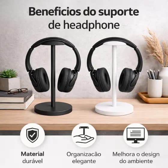Suporte para Headphone fone de Mesa Preto e Branco