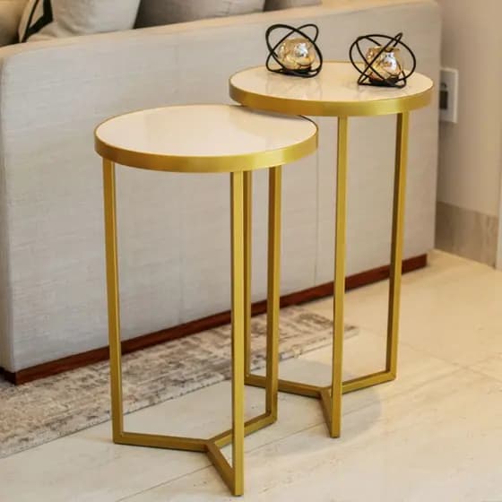 Conjunto 2 Mesas Laterais Redondas Mesa de Canto Pé Ferro Industrial Decorativa