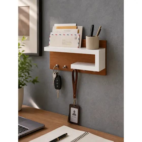 Kit Porta Chaves Organizador com Gancho e Prateleira Decorativa – Design Moderno em MDF