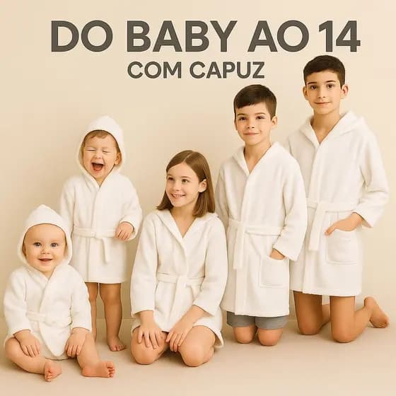 Roupão Infantil Mantinha Branco com Capuz Do Baby ao 14 - LD BABY KIDS