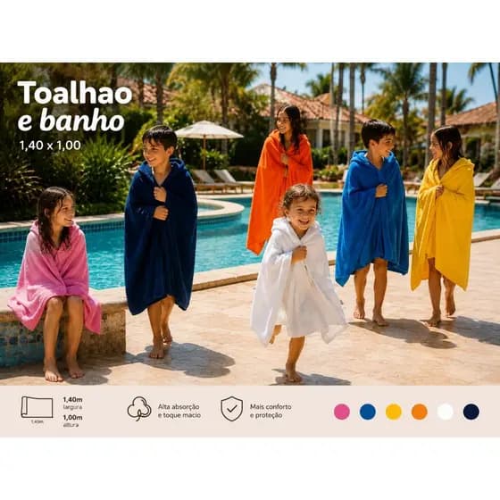Toalha Infantil com Capuz Gigante / Praia-Piscina/Algodão Macio absorvente