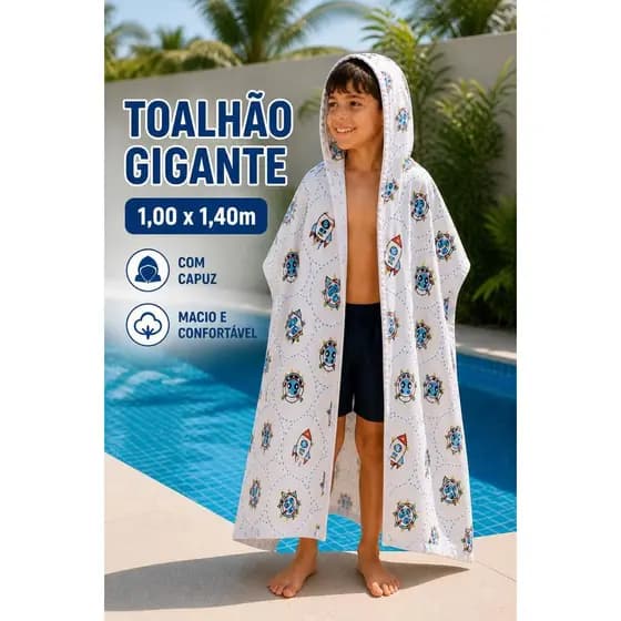 Toalha Infantil com Capuz Gigante Estampado / Praia-Piscina/Algodão Macio absorvente