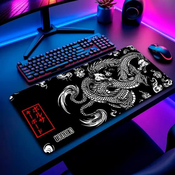 Mouse Pad Gamer Traxen 32x27cm / 60x30cm / 70x35cm Estampas Dragao Chines + Porta Copo