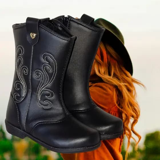 Bota feminina infantil festa junina country blogueira estilo boiadeira Ana Castela kapell com zíper