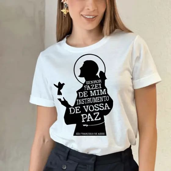 Camiseta Catolica São Fransciso P-B - 100% Algodão