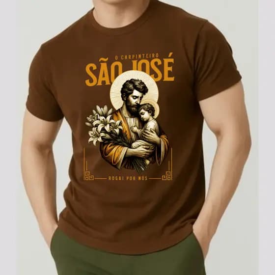 Camiseta Religiosa Católica O Carpinteiro São José Rogai Por Nós Unissex 100% Algodão