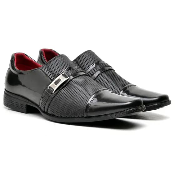Sapato Social Masculino Verniz Brilhante Luxuoso com Fivela