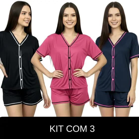 Kit 3 Pijama Blogueirinha | Baby Doll Americano com Botões Ideal no Pós-Cirúrgico