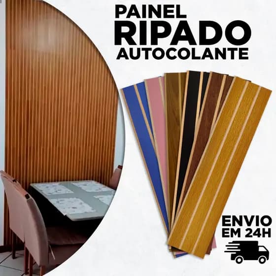 Placas Painel Ripado MDF Autocolante 45x11cm – Revestimento Decorativo Premium para Parede