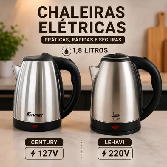 Chaleira Elétrica Térmica Inox 220V E 127V 1.8Litros Bule Com Tampa Aquecimento Rápido