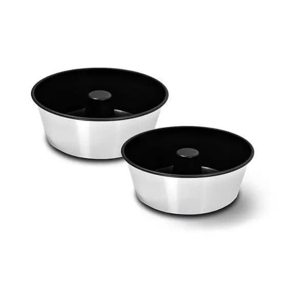 Jogo 2 Formas Com Tubo Antiaderente Preta para Bolo 20 e 22 cm