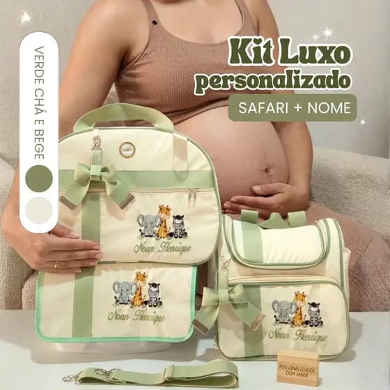 Kit Bolsa Maternidade Personalizado Menino - TEMA SAFARI + NOME