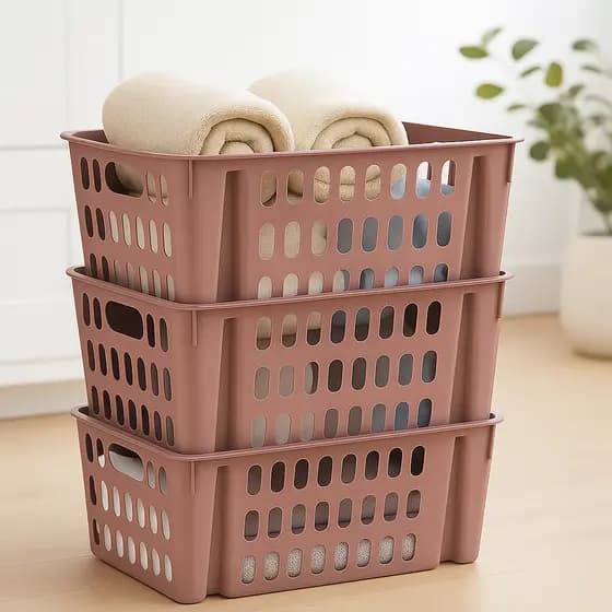 Kit Cesto Organizador Empilhável Multiuso 7,4L Caixa Organizadora Lavanderia Plástico Resistente