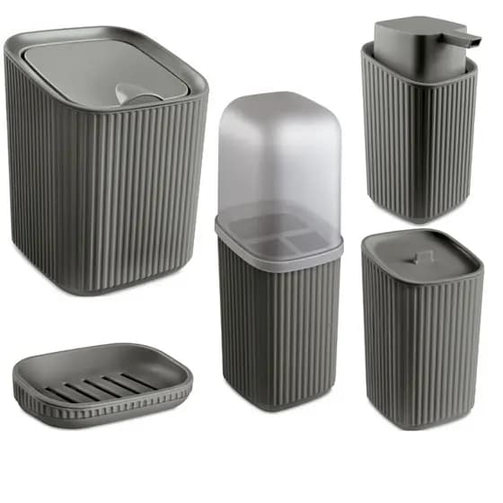 Kit Completo Banheiro 5 Peças Lixeira, Saboneteira e Porta Sabonete Líquido, Escova e Algodão Av