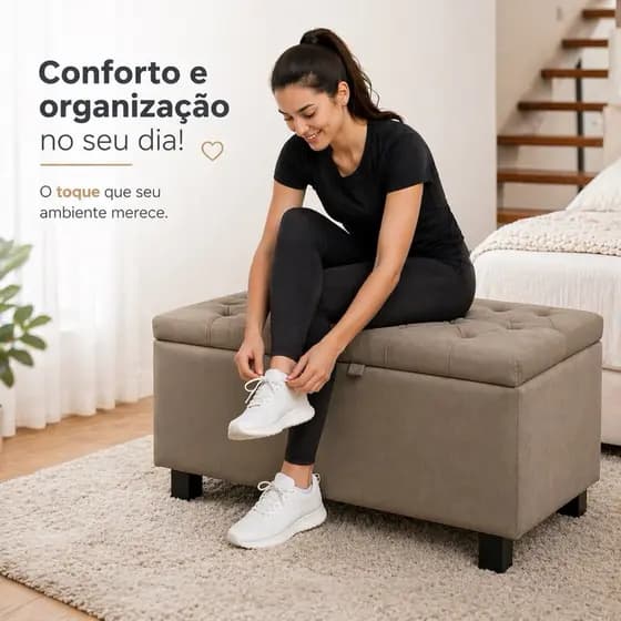 Sapateira Organizadora Bau Recamier Armazenamento Interno Solteiro 90cm Veludo Pes de Madeira