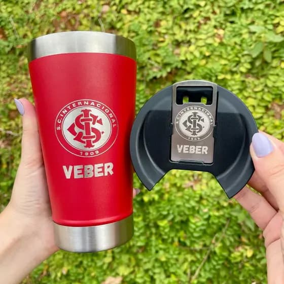 Copo Térmico Personalizado Tampa Abridor 473ml Cerveja Café Inox Times