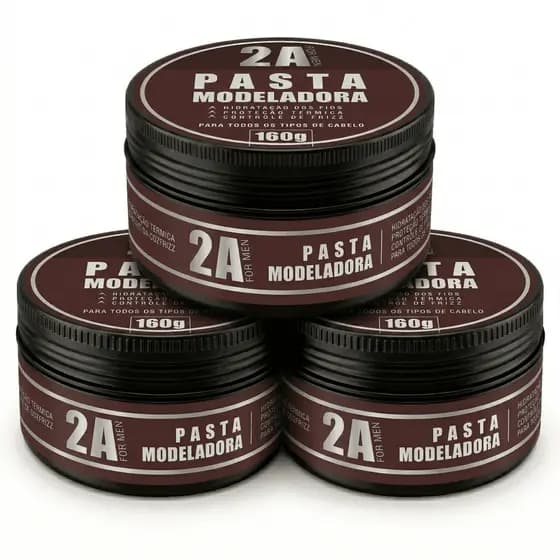 kit 3x Pomada Pasta Modeladora 2A For Men 160g Fixação Forte & Proteção Térmica