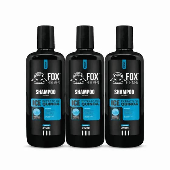 Kit 3 Shampoo Fox For Men Icefresh 240ml | Extrato de Quinoa | Anticaspa + Fortalecimento