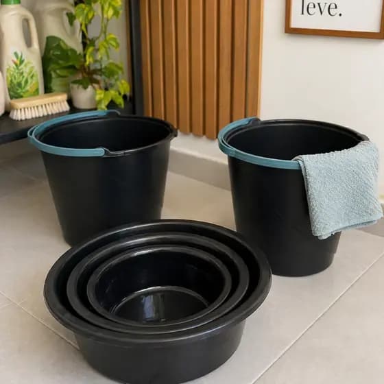 Conjunto 3 Bacias 2 Baldes Opções de Cores Lavanderia Roupas Moderno Slim