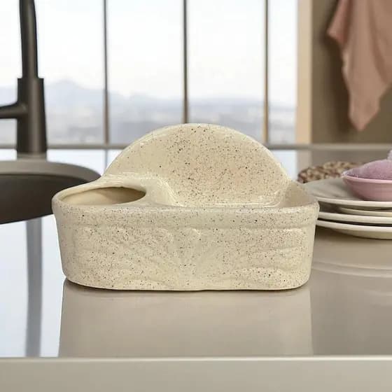 Porta Detergente Sabão Chapiscado Creme Em Cerâmica Pintado Á Mão