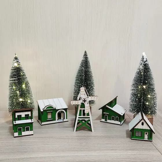 Vila De Natal Kit 5 Casinhas Miniatura Decoração Natalina