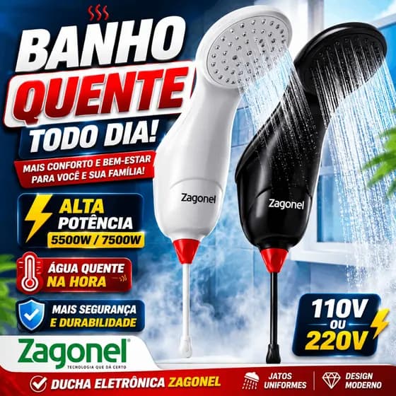 Chuveiro Elétrico Zagonel Sublime Ducha Eletrônica 110V 5500W ou 220V 7500W Branco ou Preto