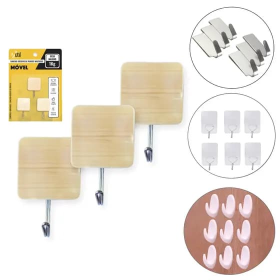 Kit Multiuso 3, 6, 9 Ganchos Adesivos Sem Furos Para Toalhas e Utensílios