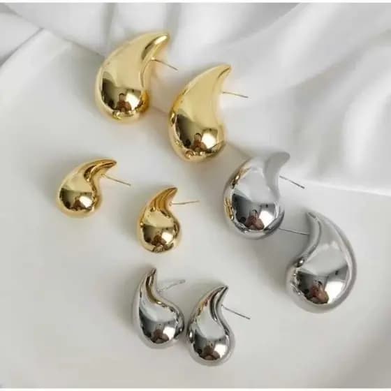Kit Brinco 3 pares Brinco Gota Trio metal Folheado