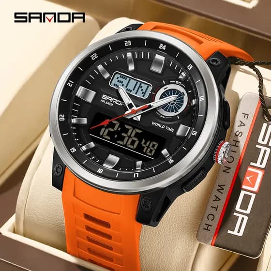 SANDA Novo 3389 Estudante Relógio Eletrônico Esportes Multifuncional À Prova D'água Dual Display LED Masculino-46